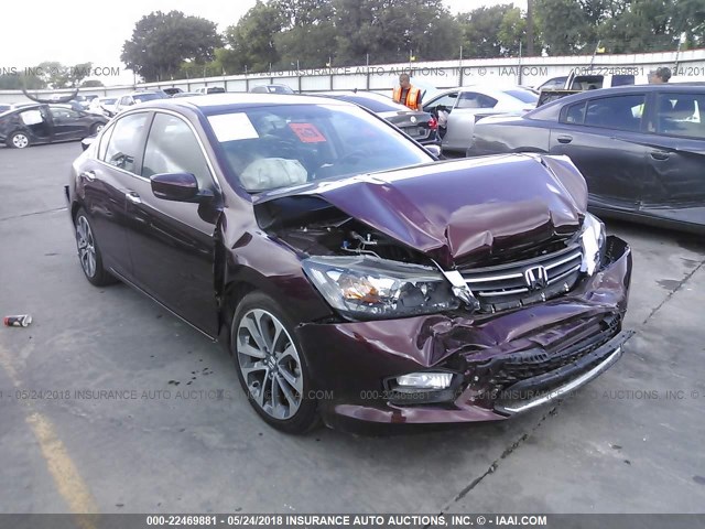 1HGCR2F5XFA109877 - 2015 HONDA ACCORD SPORT MAROON photo 1