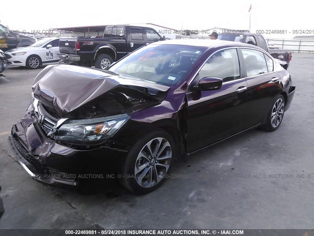 1HGCR2F5XFA109877 - 2015 HONDA ACCORD SPORT MAROON photo 2