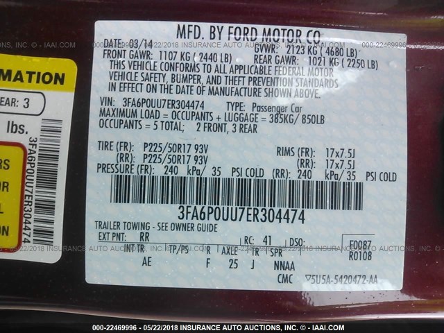 3FA6P0UU7ER304474 - 2014 FORD FUSION S HYBRID RED photo 9