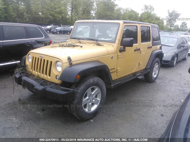 1C4BJWDG6EL242667 - 2014 JEEP WRANGLER UNLIMITE SPORT TAN photo 2