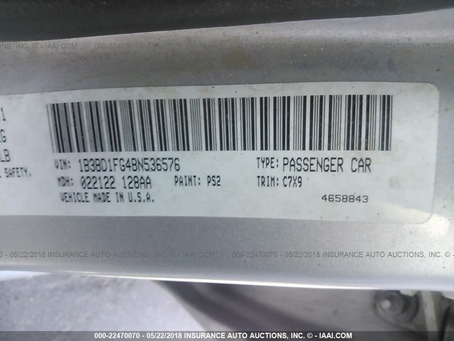 1B3BD1FG4BN536576 - 2011 DODGE AVENGER MAINSTREET SILVER photo 9