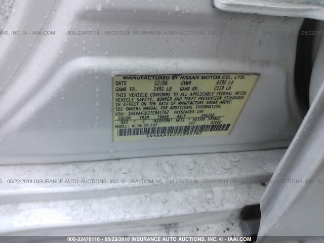 1N4BA41E27C845762 - 2007 NISSAN MAXIMA SE/SL WHITE photo 9