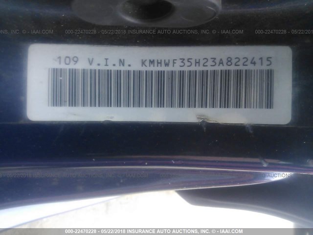 KMHWF35H23A822415 - 2003 HYUNDAI SONATA GLS/LX BLUE photo 9