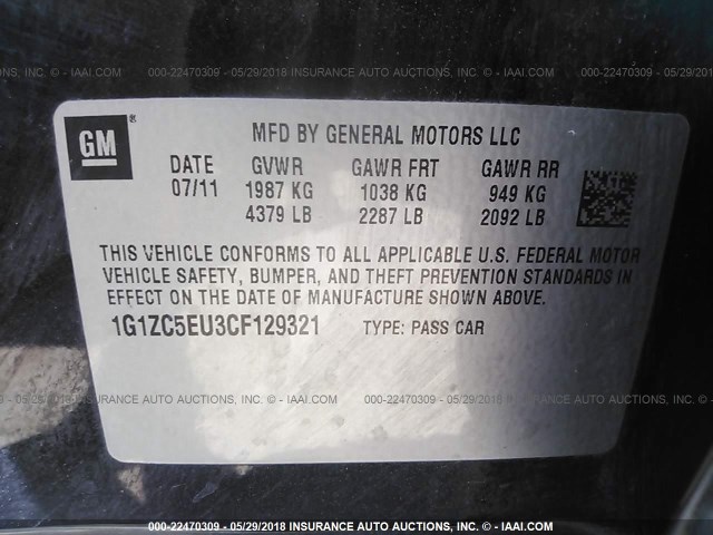 1G1ZC5EU3CF129321 - 2012 CHEVROLET MALIBU 1LT 黑色 照片 9