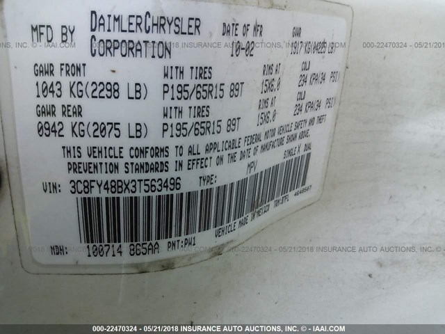 3C8FY48BX3T563496 - 2003 CHRYSLER PT CRUISER CLASSIC 奶油色 照片 9