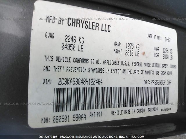 2C3KA53G48H122464 - 2008 CHRYSLER 300 TOURING GRAY photo 9