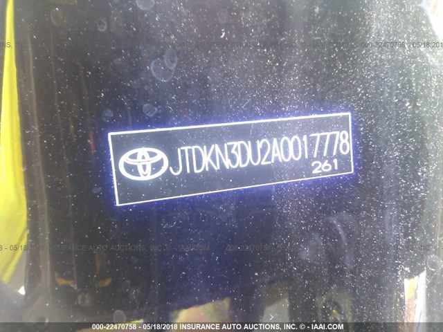 JTDKN3DU2A0017778 - 2010 TOYOTA PRIUS BLACK photo 9