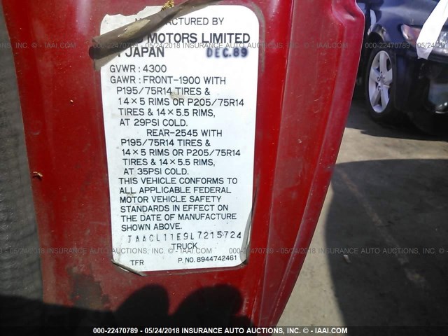 JAACL11E9L7215724 - 1990 ISUZU CONVENTIONAL SHORT BED RED photo 9