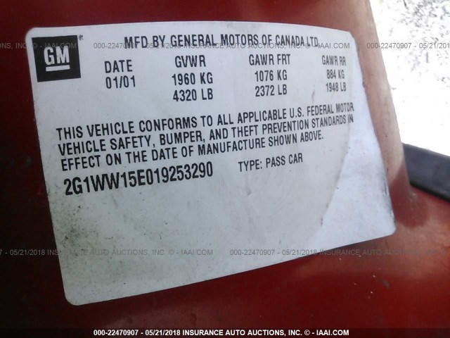 2G1WW15E019253290 - 2001 CHEVROLET MONTE CARLO LS წითელი ფოტო 9