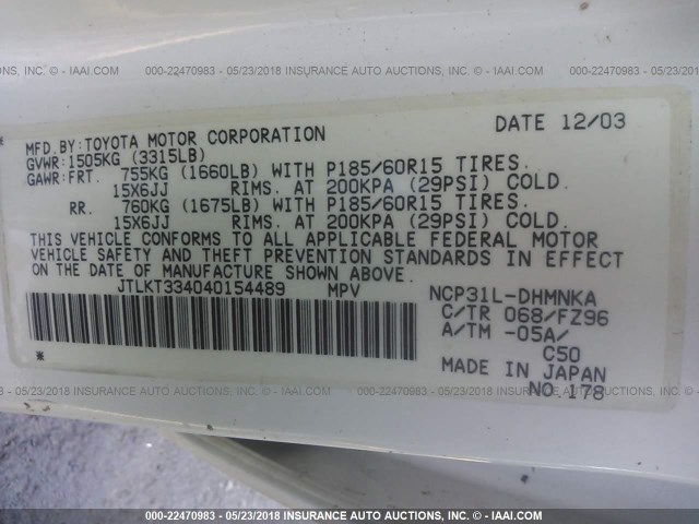 JTLKT334040154489 - 2004 TOYOTA SCION XB თეთრი ფოტო 9