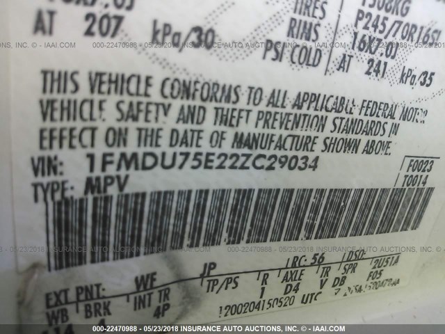 1FMDU75E22ZC29034 - 2002 FORD EXPLORER LIMITED 白色 照片 9