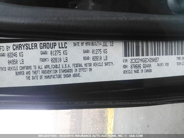 2C3CDYAG6CH290857 - 2012 DODGE CHALLENGER SXT BLACK photo 9