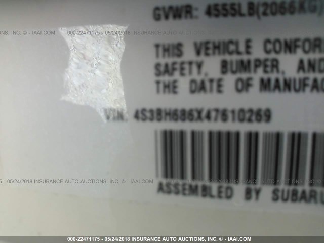 4S3BH686X47610269 - 2004 SUBARU LEGACY OUTBACK LIMITED WHITE photo 9