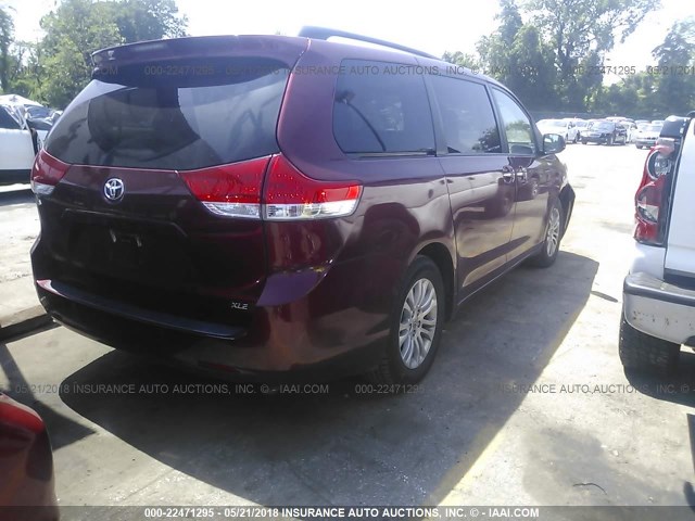 5TDYK3DC1BS136933 - 2011 TOYOTA SIENNA XLE/LIMITED BURGUNDY photo 4