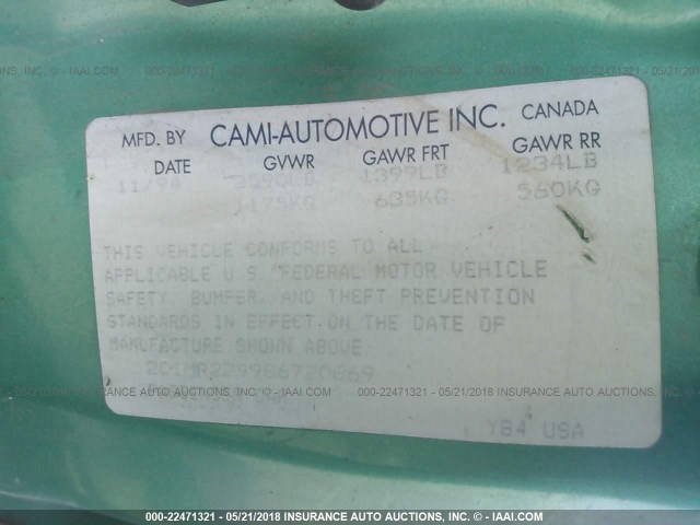 2C1MR2299S6720869 - 1995 GEO METRO LSI GREEN photo 9