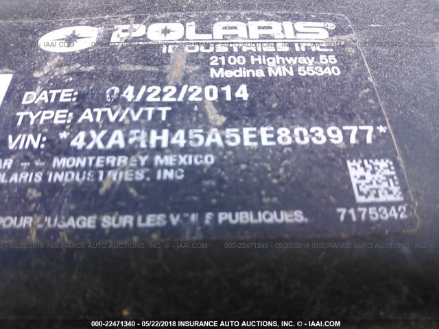 4XARH45A5EE803977 - 2014 POLARIS RANGER 400 GREEN photo 10