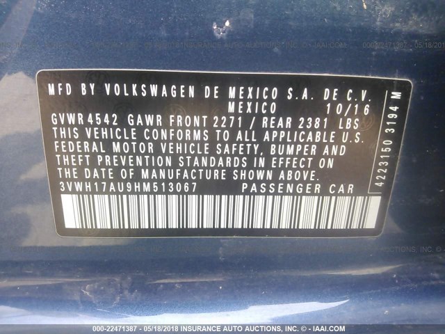 3VWH17AU9HM513067 - 2017 VOLKSWAGEN Golf Alltrack S/SE/SEL 蓝色 照片 9