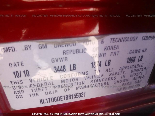 KL1TD6DE1BB155021 - 2011 CHEVROLET AVEO LS/LT 红色 照片 9