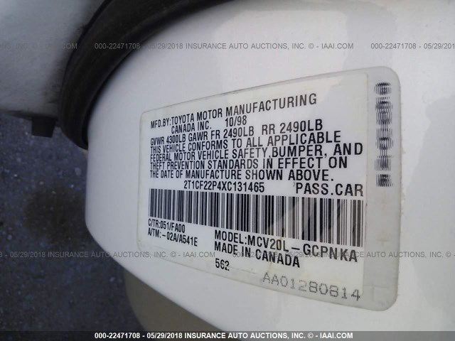 2T1CF22P4XC131465 - 1999 TOYOTA CAMRY SOLARA SE/SLE Ağ foto 9