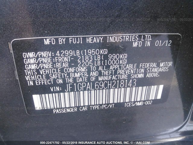 JF1GPAL69CH218143 - 2012 SUBARU IMPREZA SPORT PREMIUM GRAY photo 9