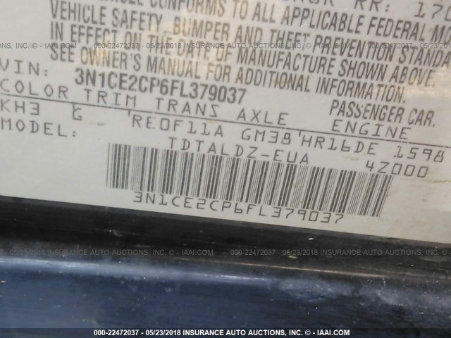 3N1CE2CP6FL379037 - 2015 NISSAN VERSA NOTE S/S PLUS/SV/SL/SR BLACK photo 9