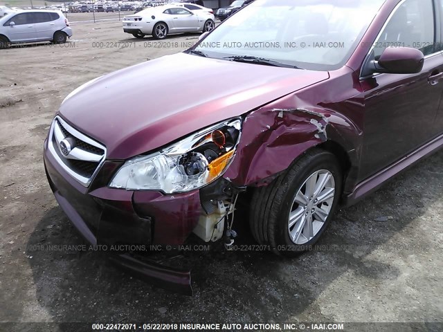 4S3BMCC65B3260846 - 2011 SUBARU LEGACY 2.5I PREMIUM RED photo 6