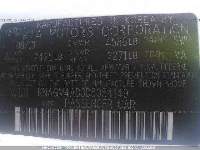 KNAGM4AD3D5054149 - 2013 KIA OPTIMA HYBRID WHITE photo 9