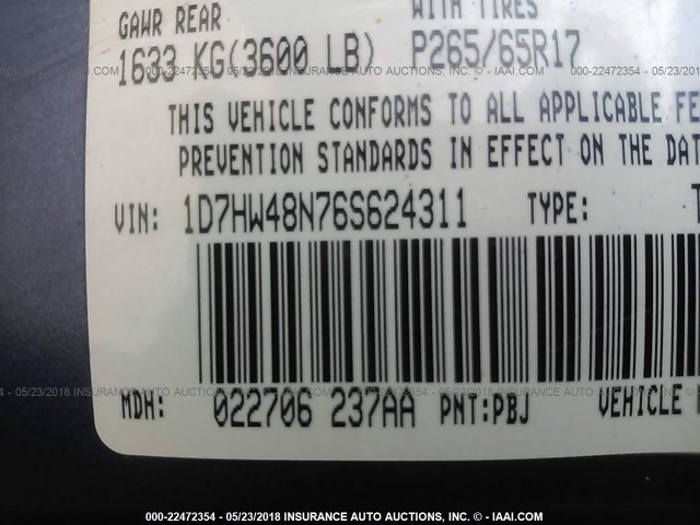 1D7HW48N76S624311 - 2006 DODGE DAKOTA QUAD SLT BLUE photo 9