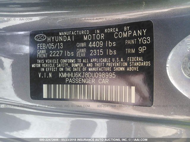 KMHHU6KJ8DU098995 - 2013 HYUNDAI GENESIS COUPE 3.8L GRAY photo 9