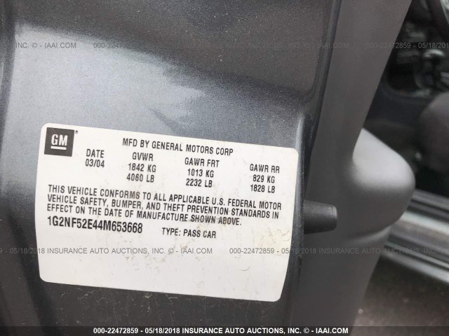 1G2NF52E44M653668 - 2004 PONTIAC GRAND AM SE1 GRAY photo 9