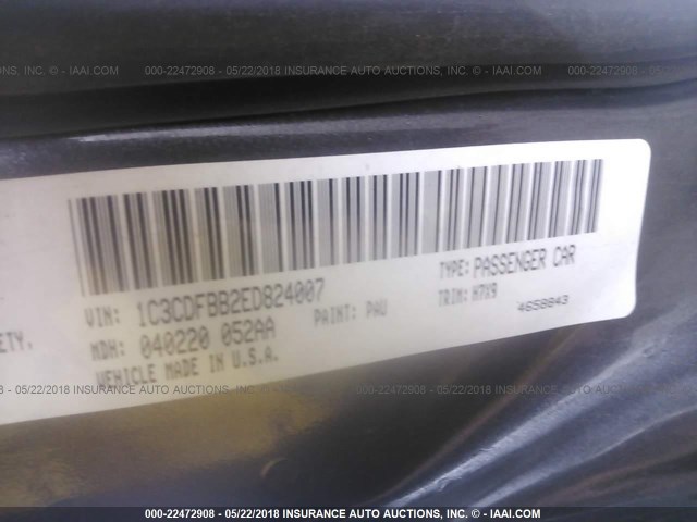 1C3CDFBB2ED824007 - 2014 DODGE DART SXT GRAY photo 9