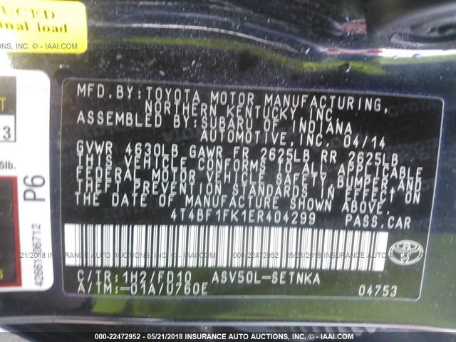 4T4BF1FK1ER404299 - 2014 TOYOTA CAMRY L/SE/LE/XLE 黑色 照片 9