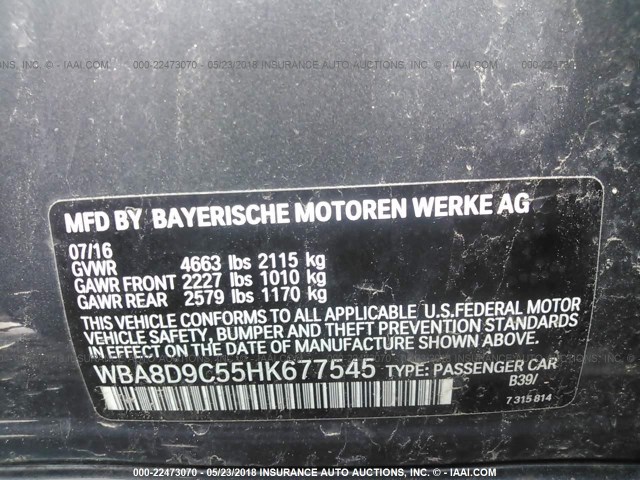 WBA8D9C55HK677545 - 2017 BMW 330 XI GRAY photo 9