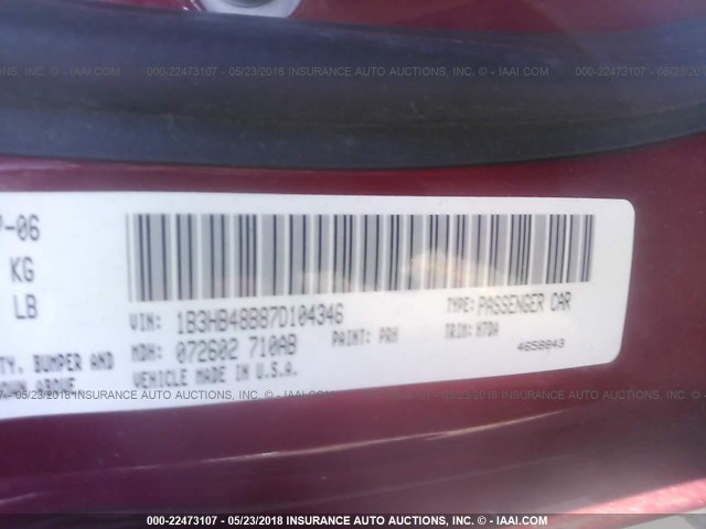 1B3HB48B87D104346 - 2007 DODGE CALIBER SXT RED photo 9