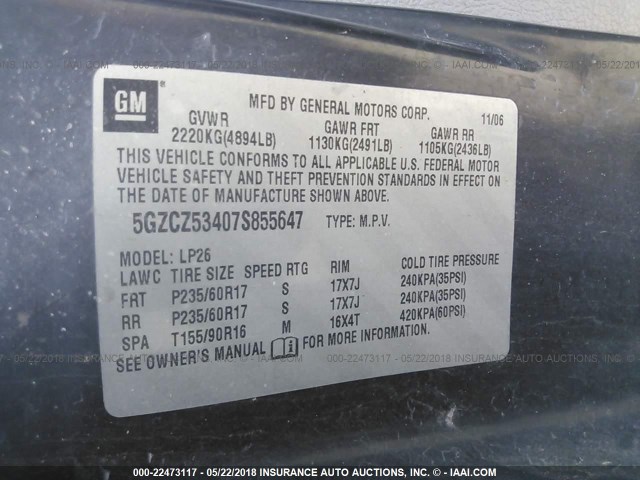 5GZCZ53407S855647 - 2007 SATURN VUE Light Blue photo 9