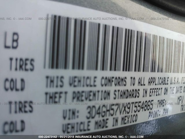 3D4GH57VX9T554865 - 2009 DODGE JOURNEY SXT SILVER photo 9