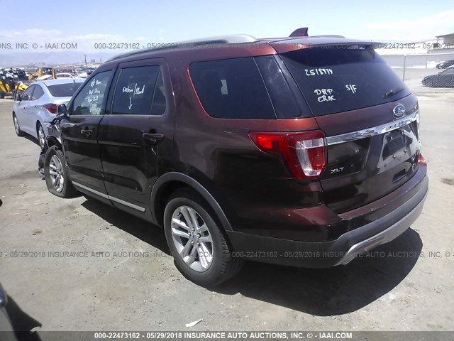 1FM5K7D81GGC34265 - 2016 FORD EXPLORER XLT BURGUNDY photo 3