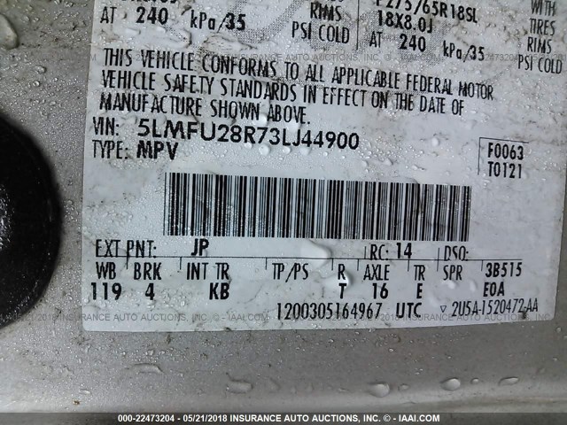 5LMFU28R73LJ44900 - 2003 LINCOLN NAVIGATOR GRAY photo 9