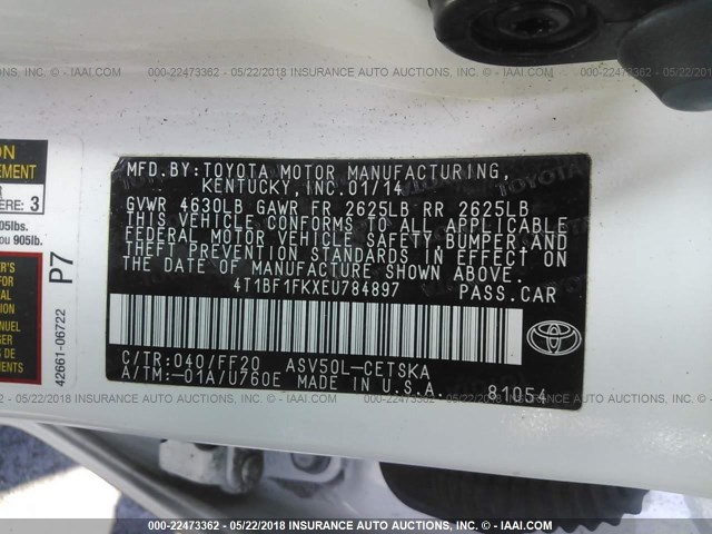 4T1BF1FKXEU784897 - 2014 TOYOTA CAMRY L/SE/LE/XLE Ağ foto 9