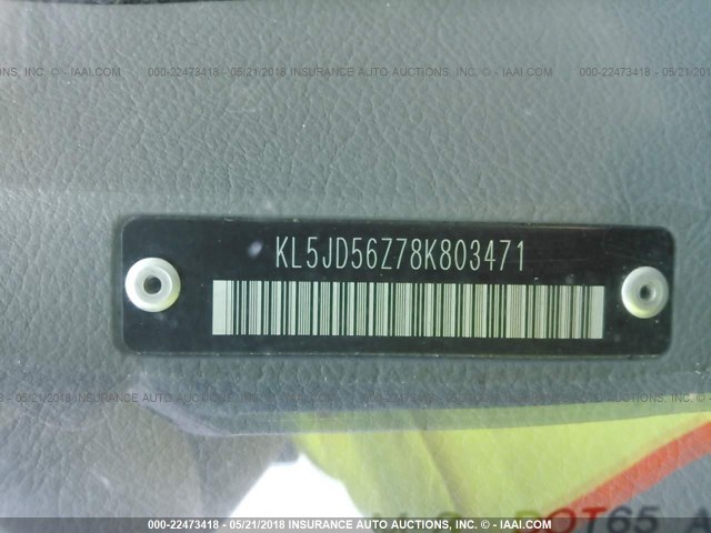 KL5JD56Z78K803471 - 2008 SUZUKI FORENZA CONVENIENCE/POPULAR BLACK photo 9