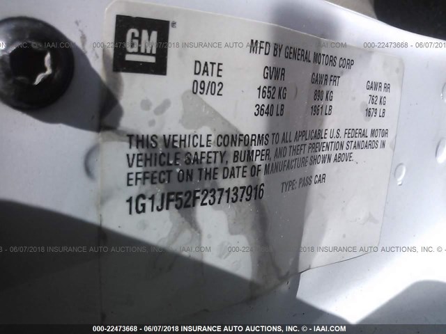 1G1JF52F237137916 - 2003 CHEVROLET CAVALIER LS 白色 照片 9