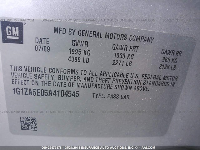 1G1ZA5E05A4104545 - 2010 CHEVROLET MALIBU LS SILVER photo 9