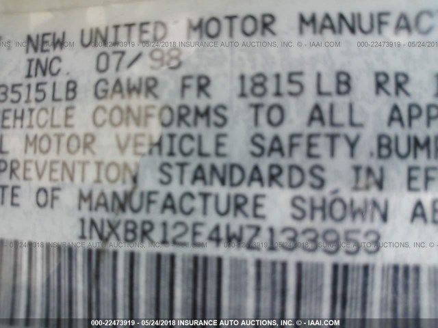 1NXBR12E4WZ133953 - 1998 TOYOTA COROLLA VE/CE/LE 蓝色 照片 9