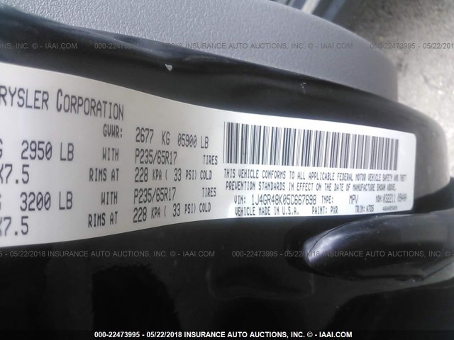 1J4GR48K05C667698 - 2005 JEEP GRAND CHEROKEE LAREDO/COLUMBIA/FREEDOM 黑色 照片 9