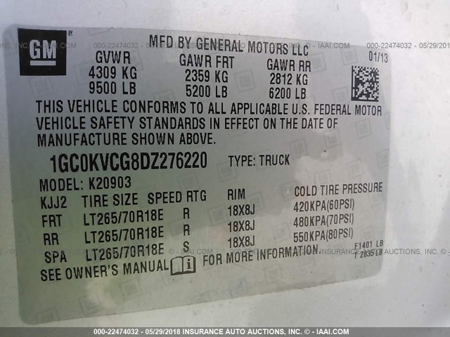 1GC0KVCG8DZ276220 - 2013 CHEVROLET SILVERADO K2500 HEAVY DUTY SILVER photo 9