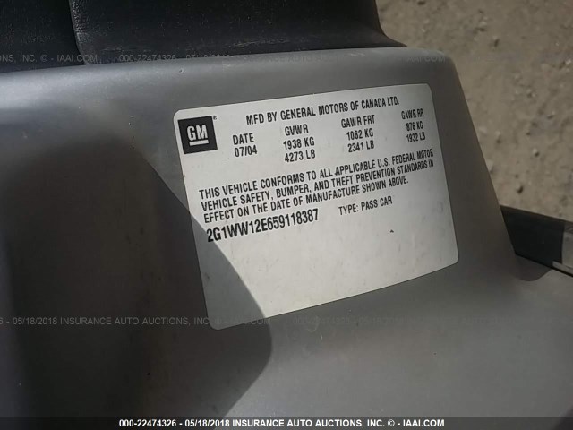 2G1WW12E659118387 - 2005 CHEVROLET MONTE CARLO LS SILVER photo 9