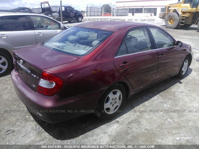 4T1BF30K02U013431 - 2002 TOYOTA CAMRY LE/XLE/SE ბურგუნდია ფოტო 4