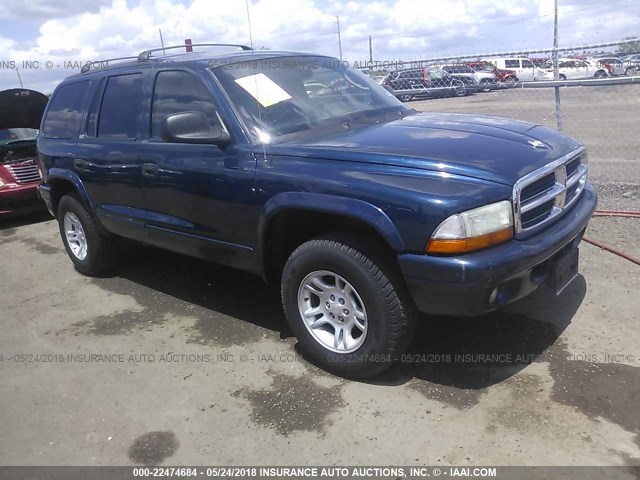 1B4HS58N72F141543 - 2002 DODGE DURANGO SLT PLUS BLUE photo 1