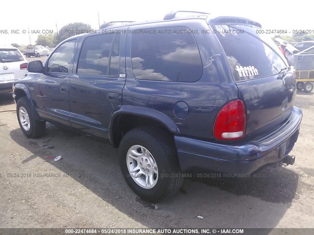 1B4HS58N72F141543 - 2002 DODGE DURANGO SLT PLUS BLUE photo 3