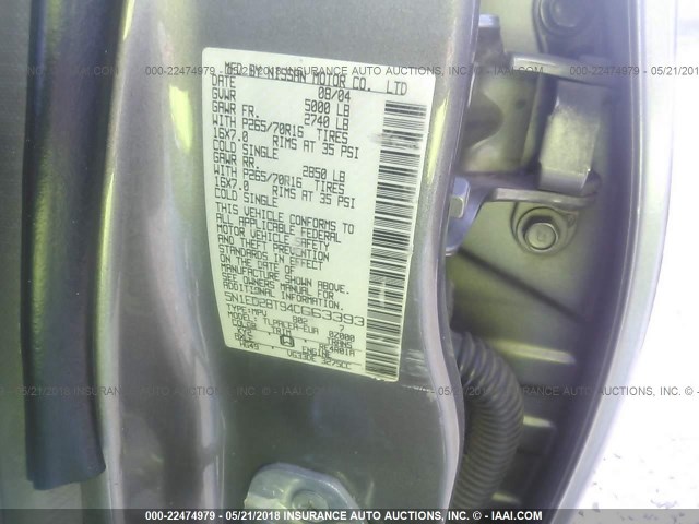 5N1ED28T94C663393 - 2004 NISSAN XTERRA XE/SE GRAY photo 9